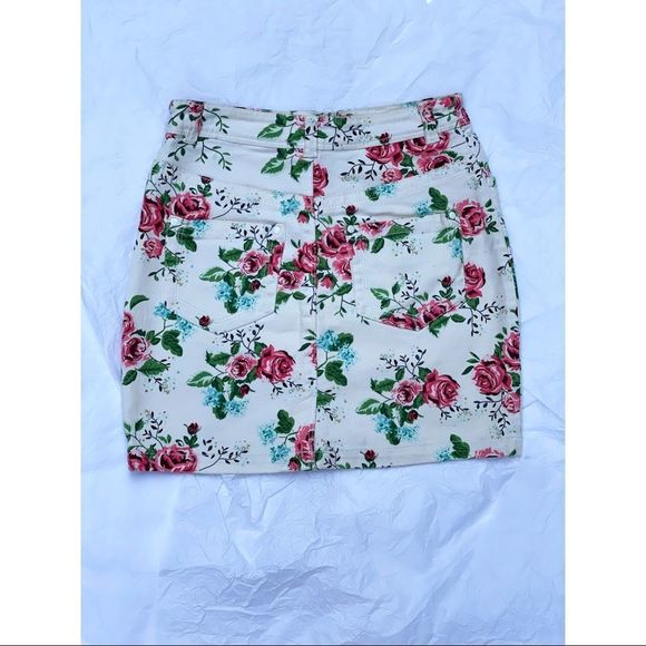 Stretch Jean Denim Flirty Fun Floral Summer Mini Skirt H&M - Picture 1 of 5